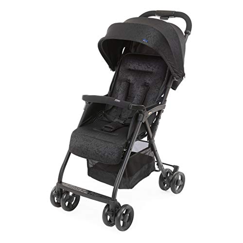 Chicco OHlalà 3 Silla de Paseo Ultraligera desde 0 Meses hasta 15 kg, Cochecito Reclinable y Plegable con Cesta Grande, Cierre Compacto, Protector de Lluvia y Capota Plegable - Color Negro (Jet Black)