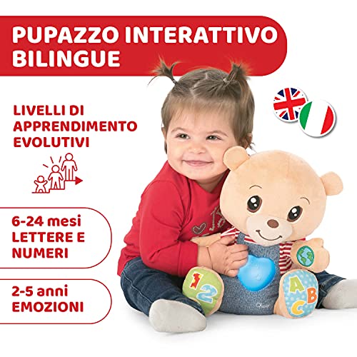 Chicco Osito Enseña Emociones, Peluche Interactivo Bilingüe, Oso de Peluche Educativo con Emociones, Números y Letras, Peluche para Bebés con Luces y Canciones – Juguetes para Niños 6 Meses a 5 Años