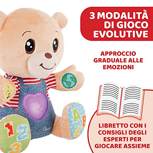 Chicco Osito Enseña Emociones, Peluche Interactivo Bilingüe, Oso de Peluche Educativo con Emociones, Números y Letras, Peluche para Bebés con Luces y Canciones – Juguetes para Niños 6 Meses a 5 Años