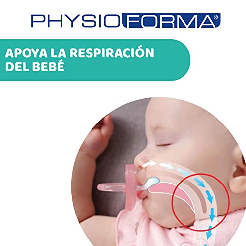 Chicco PhysioForma Air, Chupete de Recién Nacido 16-36 Meses, Tetina de Látex, 2 Piezas, Ayuda a la Respiración Fisiológica y Favorece el Desarrollo Adecuado de la Boca del Bebé, Rosa