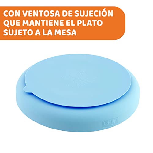 Chicco Plato para Bebé con Ventosa en la Base con 3 Compartimentos, Material Suave y Duradero, Apto para Lavavajillas y Microondas, Sin BPA – Plato con Divisiones de Silicona, Infantil +12 Meses, Azul