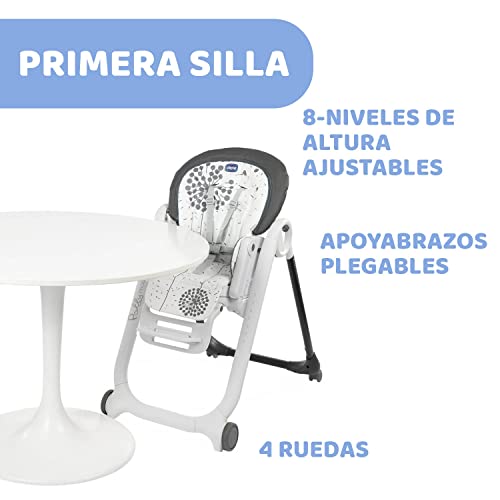 Chicco Polly Progres5 Trona Evolutiva para Bebés 0 Meses - 3 Años (15 kg), Convertible y Compacta con 4 Ruedas, Ajustable y Transformable en Hamaca y Elevador de Silla, Color Gris (Dandelion)