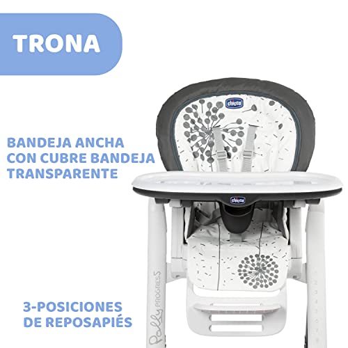 Chicco Polly Progres5 Trona Evolutiva para Bebés 0 Meses - 3 Años (15 kg), Convertible y Compacta con 4 Ruedas, Ajustable y Transformable en Hamaca y Elevador de Silla, Color Gris (Dandelion)