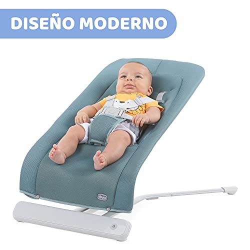 Chicco Rhythm'n'Sound Hamaca Bebé Electrónica para Bebés hasta 9 Kg, con Sonidos de la Naturaleza y Nanas, Balancín Automático, Respaldo Reclinable, Cierre Compacto y Cable USB – Azul (Acquarelle)