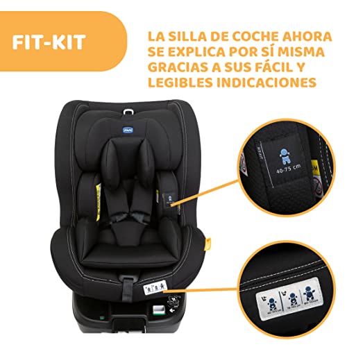 Chicco Seat3Fit i-Size Silla de Coche ISOFIX Giratoria 360° y Reclinable 0-25 Kg (40-125 cm), Grupo 0/1/2 para Niños 0-7 Años, Reposacabezas Ajustable y Protección Lateral, Negra (Black)