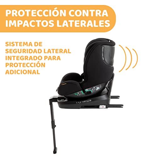 Chicco Seat3Fit i-Size Silla de Coche ISOFIX Giratoria 360° y Reclinable 0-25 Kg (40-125 cm), Grupo 0/1/2 para Niños 0-7 Años, Reposacabezas Ajustable y Protección Lateral, Negra (Black)