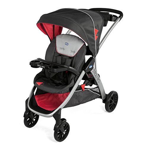 Chicco Stroll'n'2 Silla de paseo para dos niños con asiento y patinete trasero, color negro y rojo (Lava)