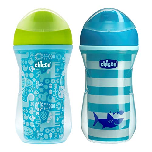 Chicco Vaso Active, Vaso Antiderrame de 266 ml, Vaso Aprendizaje para Bebés +14 Meses para Aprender a Beber, con Boquilla Resistente a Mordeduras y Botella Termo, sin BPA ,Azul Surtido Aleatorio