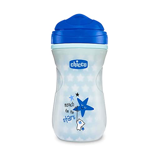 Chicco Vaso Infantil Luminoso, Vaso Antiderrame de 266 ml, Vaso Aprendizaje para Bebés +14 Meses para Aprender a Beber, con Boquilla Ergonómica y Válvula para Fácil Absorción, sin BPA ,Color Azul