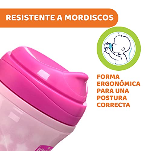 Chicco Vaso Infantil Luminoso, Vaso Antiderrame de 266 ml, Vaso Aprendizaje para Bebés +14 Meses para Aprender a Beber, con Boquilla Ergonómica y Válvula para Fácil Absorción, sin BPA ,Color Rosa