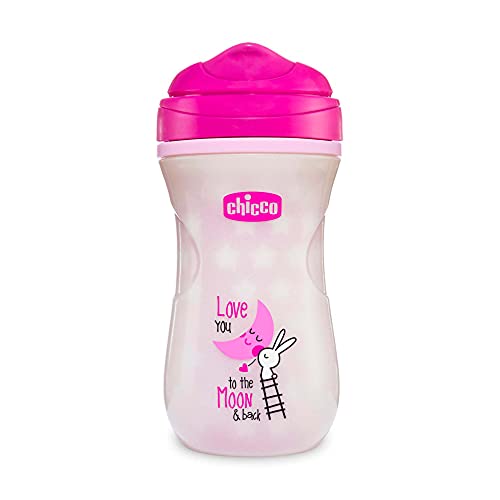 Chicco Vaso Infantil Luminoso, Vaso Antiderrame de 266 ml, Vaso Aprendizaje para Bebés +14 Meses para Aprender a Beber, con Boquilla Ergonómica y Válvula para Fácil Absorción, sin BPA ,Color Rosa