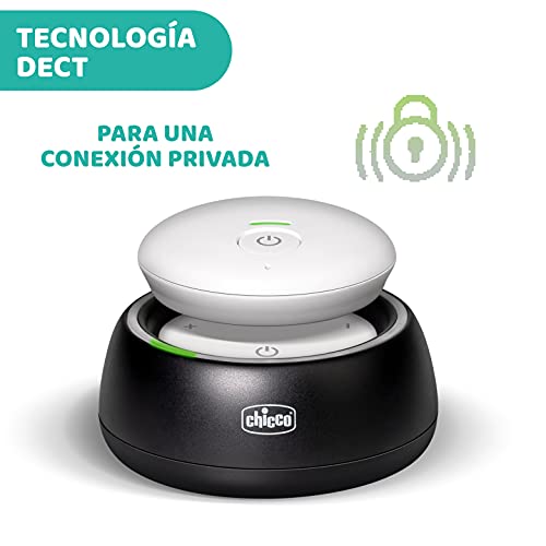 Chicco Vigilabebés Audio con Tecnología DECT y Luces de Colores, 300 Metros de Alcance, Micrófono Sensible, Activación por Voz, Modo Eco Inteligente, Batería de Larga Duración Recargable - Negro