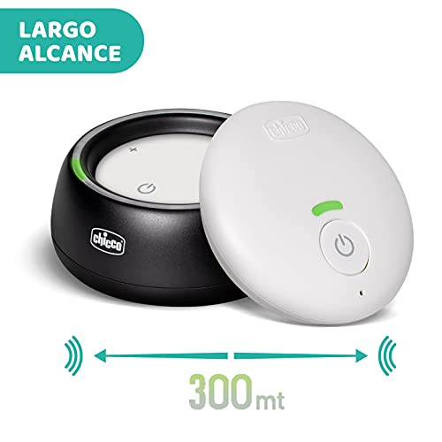 Chicco Vigilabebés Audio con Tecnología DECT y Luces de Colores, 300 Metros de Alcance, Micrófono Sensible, Activación por Voz, Modo Eco Inteligente, Batería de Larga Duración Recargable - Negro