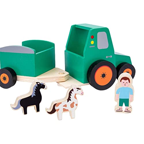 chiwanji Manualidades Remolque de Coche de Madera con Conductor Y Caballo Juguetes Montessori Juego de Regalo