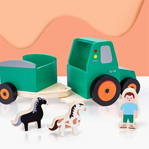 chiwanji Manualidades Remolque de Coche de Madera con Conductor Y Caballo Juguetes Montessori Juego de Regalo