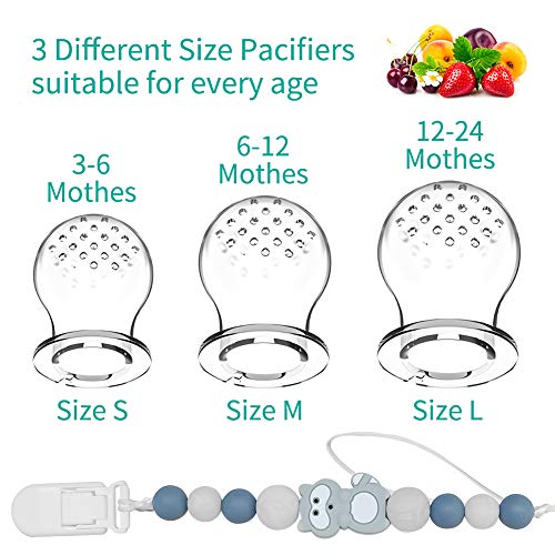 Chupete Fruta Bebe - RIGHTWELL Chupeteros Personalizado Silicona y Alimentador Antiahogo Bebe con 3 Tetinas, sin BPA Cadena Chupetes y Red Frutas Bebe Puede Ser al Mismo Tiempo Aliviar el Dolor