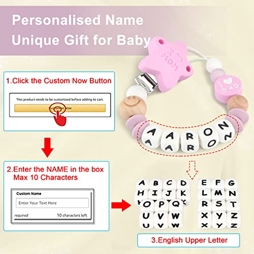 Chupetero Personalizado para Bebe con Nombre Cadenas Chupetes Mamma Papà Mordedores Perlas de dentición de Silicona para Niño Chicas Regalo de Ducha(Púrpura)