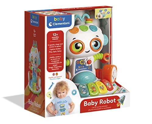 Clementoni - Baby Robot, juguete bebé, 1 año, centro actividades infantiles, juguete en español e inglés (61514)