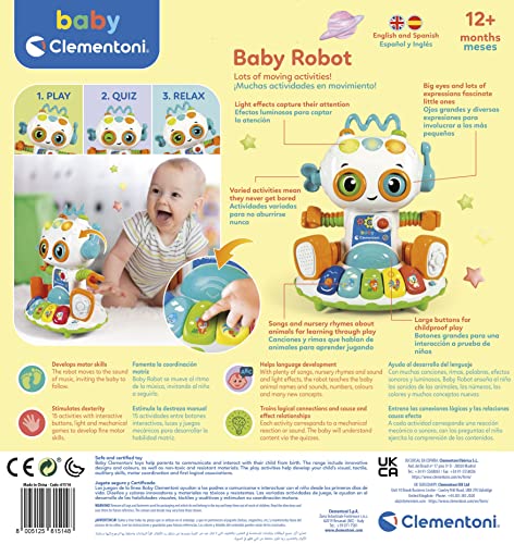 Clementoni - Baby Robot, juguete bebé, 1 año, centro actividades infantiles, juguete en español e inglés (61514)