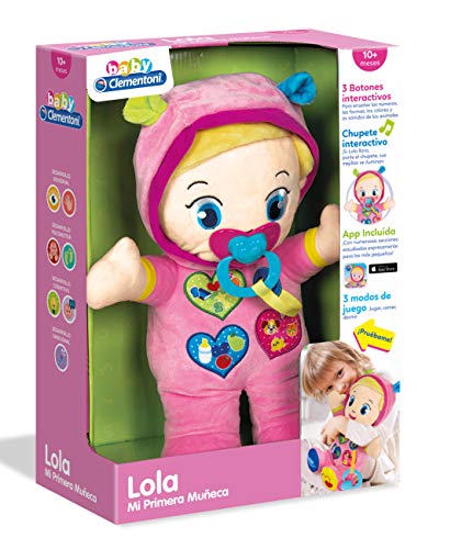 Clementoni - Mi primera muñeca Lola - peluche interactivo para bebés a partir de 10 meses, juguete en español (55390)