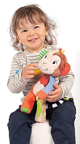 Clementoni - Mono Canta, Juega, aprende Interactivo parlante en Italiano, Juego electrónico para niños de 3 Meses, Peluche Educativo 100% Lavable, Multicolor, 17673