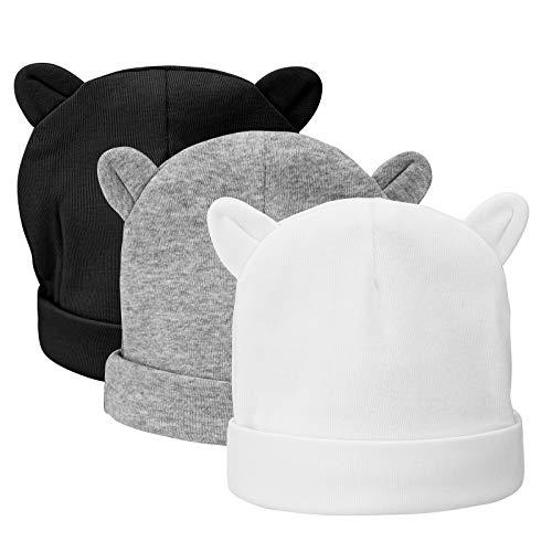 CNNIK 3 Piezas Bebé Beanie Sombrero Recién Nacidos Niño Pequeño Sombrero para 0-3 Meses Bebés Niños Niñas Gorros Otoño Otoño Invierno Color Oscuro