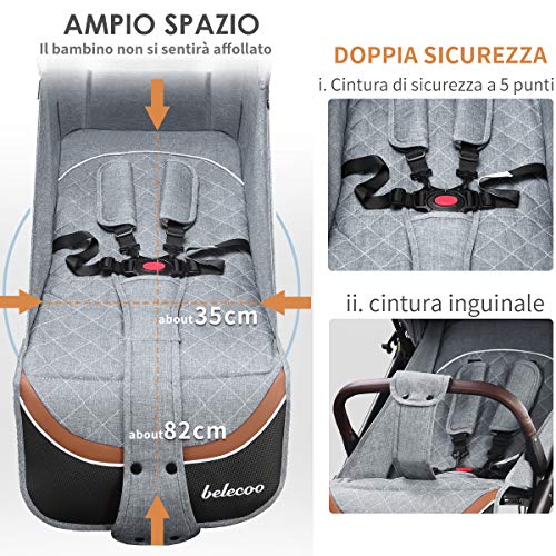 Cochecito ajustable, ligero y compacto, para niños de hasta 3 años, carrito plegable con una mano con ruedas de goma, cesta portaobjetos grande, portavasos cubrepiernas