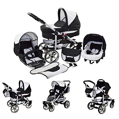 Cochecito de bebe 3 en 1 2 en 1 Trio Isofix silla de paseo X-Car by SaintBaby blanco & flores grafito 2in1 sin Silla de coche