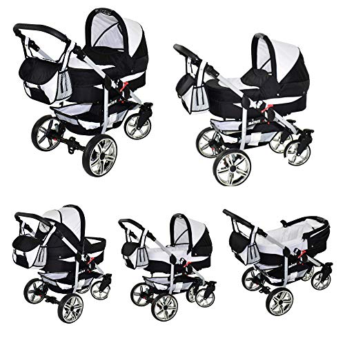 Cochecito de bebe 3 en 1 2 en 1 Trio Isofix silla de paseo X-Car by SaintBaby blanco & flores grafito 2in1 sin Silla de coche