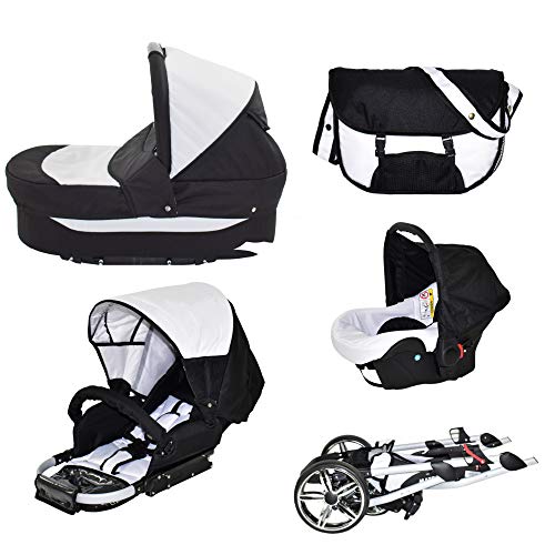 Cochecito de bebe 3 en 1 2 en 1 Trio Isofix silla de paseo X-Car by SaintBaby blanco & flores grafito 2in1 sin Silla de coche