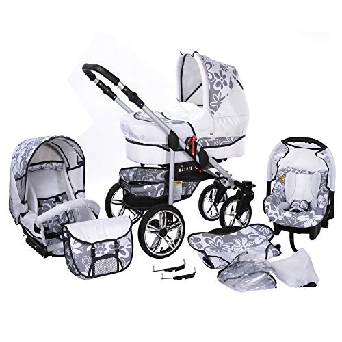 Cochecito de bebe 3 en 1 2 en 1 Trio Isofix silla de paseo X-Car by SaintBaby blanco & flores grafito 2in1 sin Silla de coche