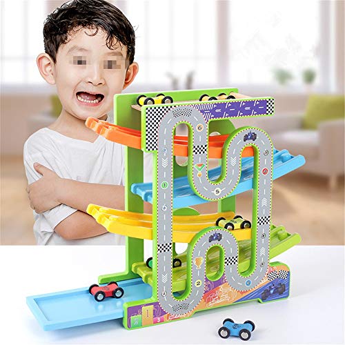 Coches, coches de carreras Juego niños Aparcamiento garaje pista de coches for niños pequeños juguetes for Boy regalos con las rampas de madera de coches de carreras de coches Coche de madera Juego de