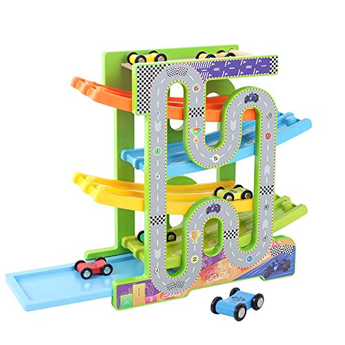 Coches, coches de carreras Juego niños Aparcamiento garaje pista de coches for niños pequeños juguetes for Boy regalos con las rampas de madera de coches de carreras de coches Coche de madera Juego de