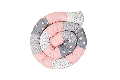 Cojín protector para cuna de ULLENBOOM ® cojín chichonera en forma de serpiente rosa gris (ideal para proteger al bebé de los barrotes de la cuna o como cojín de apoyo)