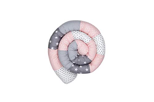 Cojín protector para cuna de ULLENBOOM ® cojín chichonera en forma de serpiente rosa gris (ideal para proteger al bebé de los barrotes de la cuna o como cojín de apoyo)