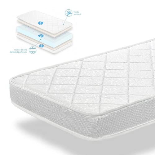 Colchon Cuna Bebe 5-Stars Baby 3D | Fabricado en España | Anti-alergenico | 120x60 Altura 10cm | Reversible Verano - Invierno | Gran Confort y Suavidad