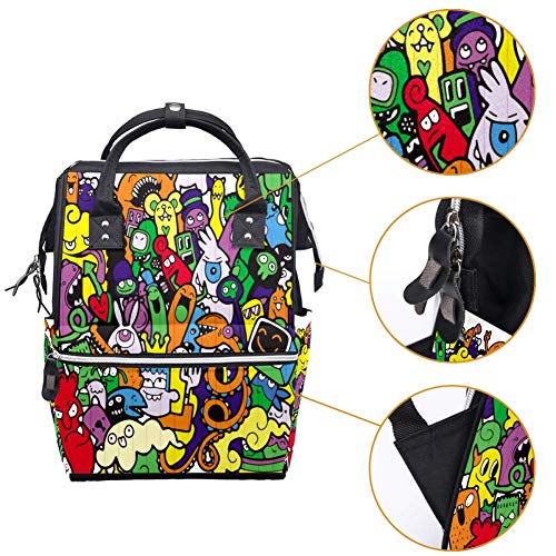 Colorido Monster Graffiti mochila de viaje multifuncional con estampado de grafiti, bolsa de bebé de gran capacidad, bolsa de lactancia, bolsa madre