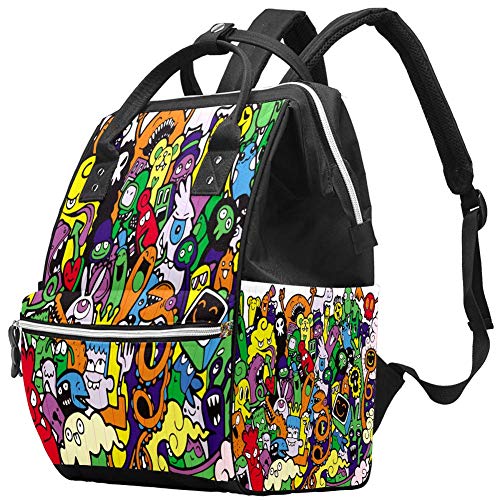 Colorido Monster Graffiti mochila de viaje multifuncional con estampado de grafiti, bolsa de bebé de gran capacidad, bolsa de lactancia, bolsa madre