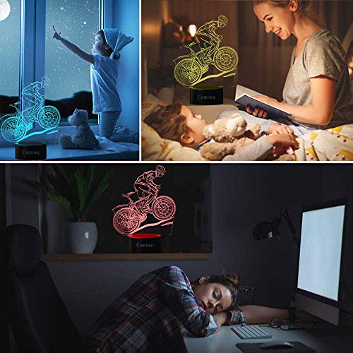 Comiwe Bicicleta de Montaña Luz de Noche de Ilusión 3D,Control Táctil y Remoto de 16 Colores,Lámpara de Mesa de Noche LED Para Decoración del Hogar,Regalo Para Niñas,Niños,Adultos,Amigos y Familia