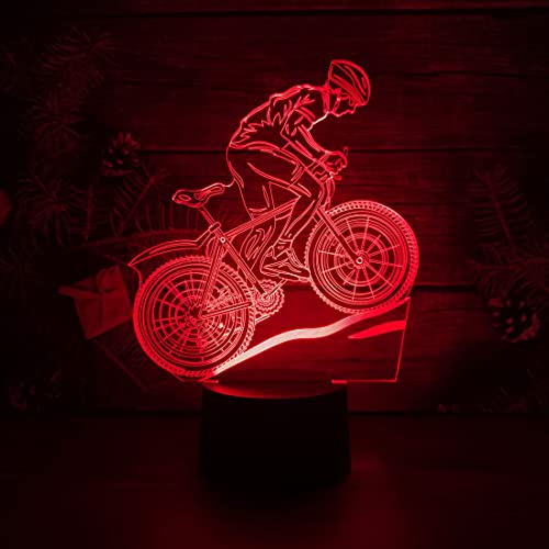 Comiwe Bicicleta de Montaña Luz de Noche de Ilusión 3D,Control Táctil y Remoto de 16 Colores,Lámpara de Mesa de Noche LED Para Decoración del Hogar,Regalo Para Niñas,Niños,Adultos,Amigos y Familia