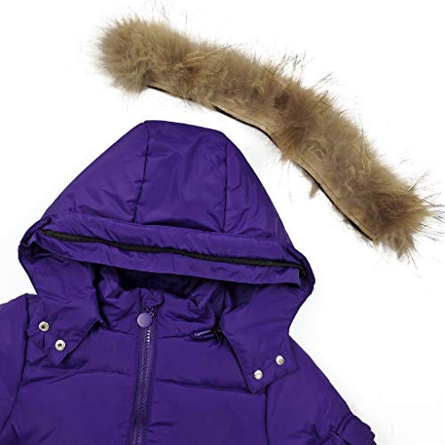 Conjunto de Esquí 2 Piezas Traje de Nieve - Chaqueta con Capucha + Pantalón de Esquí Niños Niñas Traje de Esquí Abrigos de Pluma Pantalones de nieve de Babero Impermeable, Púrpura 18-24 Mesi