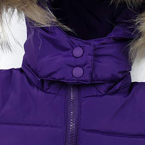 Conjunto de Esquí 2 Piezas Traje de Nieve - Chaqueta con Capucha + Pantalón de Esquí Niños Niñas Traje de Esquí Abrigos de Pluma Pantalones de nieve de Babero Impermeable, Púrpura 18-24 Mesi