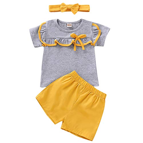 Conjunto de Polo y pantalón Corto a Juego para Hermano y Hermana (Gris + Amarillo, niños 3-6 Meses)