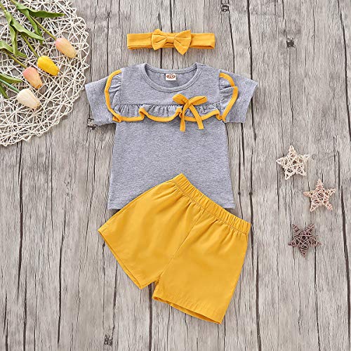 Conjunto de Polo y pantalón Corto a Juego para Hermano y Hermana (Gris + Amarillo, niños 3-6 Meses)