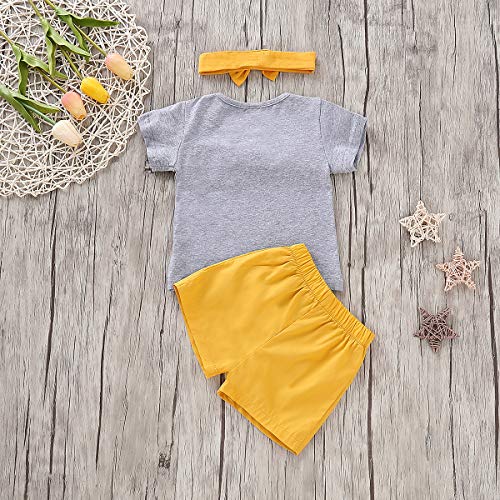 Conjunto de Polo y pantalón Corto a Juego para Hermano y Hermana (Gris + Amarillo, niños 3-6 Meses)