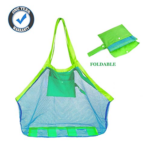 COOLGOEU Grande Bolsa de Playa de Malla para al Aire Libre Natación Piscina Viajes Toallas Juguetes Aléjate de la Arena y el Agua,Organizador de Bolso Tote Plegable para Niños Día de la Familia