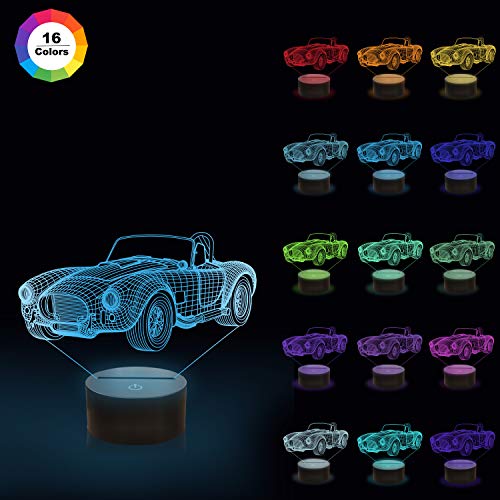 CooPark coche lámpara 3d, luz de noche LED con 16 colores y mesita de noche remota para el hogar, decoración de la habitación de los niños, regalos navideños de cumpleaños para niños