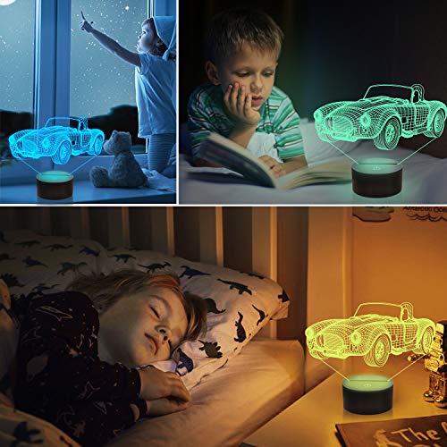 CooPark coche lámpara 3d, luz de noche LED con 16 colores y mesita de noche remota para el hogar, decoración de la habitación de los niños, regalos navideños de cumpleaños para niños