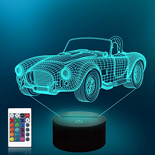 CooPark coche lámpara 3d, luz de noche LED con 16 colores y mesita de noche remota para el hogar, decoración de la habitación de los niños, regalos navideños de cumpleaños para niños