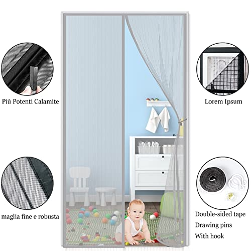 Cortina Mosquitera Magnética para Puertas, 70x260cm Puerta de Malla Magnética,Cortinas para Puertas Exteriores, Fácil de Instalar y Lejos de Los Mosquitos Gris